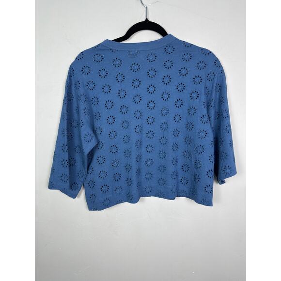 Madewell NWT Women’s Sunfaded Blue Embroidered Wide Sleeve Boxy Top size XXS - Picture 7 of 8